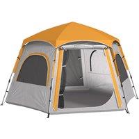 Outsunny Instant Camping Tent, 2/3/4 Person Easy Setup Family Tent with Vestibule, Rainfly, 4 Mesh Windows & 2 Doors, Hexagonal Design, Waterproof UV Protected Dome Tent, Light Grey
