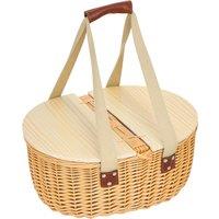 Outsunny Wicker Picnic Basket for 2 with Pine Wood Lid, Picnic Hamper with Cooler Compartment, Cutlery Service Kits, Carry Handle for Camping, Outdoor, Valentine Day, Chirtmas, Birthday, Light Brown