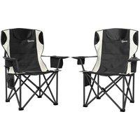 Outsunny Set of 2 Folding Camping Chairs, Padded Camping Chairs with Adjustable Armrests, Portable & Lightweight Folding Camp Chair with Cooler Bag, Cup Holder and Side Pockets, Black