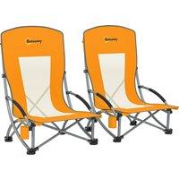 Outsunny Set of 2 Folding Beach Chair, Low Camping Chair with Mesh Back, Carry Bag and Cup Holder for Garden Outdoor Picnic Festival Travel, Orange