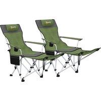 Outsunny Set of 2 Reclining Folding Camping Chair w/ Detachable Footrest, Storage Bag, Cup Holder & Headrest, Lightweight Portable Camp Chair for Beach, Picnic, Olive Green and Grey