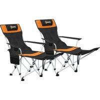 Outsunny Set of 2 Reclining Folding Camping Chair w/ Detachable Footrest, Storage Bag, Cup Holder & Headrest, Lightweight Portable Camp Chair for Beach, Picnic, Orange and Black