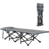 Outsunny Folding Camping Bed for Adults with Cushion, Heavy Duty Portable Travel Camping Cot with Headrest, Side Pocket and Non-Slip Foot Pads for Outdoor Beach Travel Office, Grey