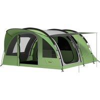 Outsunny 4 Person Easy Setup Family Camping Tent with 2 Rooms, Waterproof Tunnel Tent w/ Sewn In Groundsheet, Green & Grey