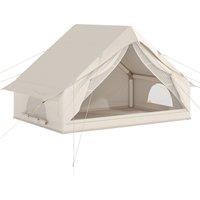 Outsunny Inflatable Tent Waterproof for Camping Blow Up Tent with Pump Carry Bag for 2-4 Person, Beige