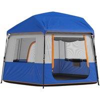 Outsunny Cabin Tent Easy Setup 3000mm Waterproof Camping Tent 4 Person with Carrying Bag Blue