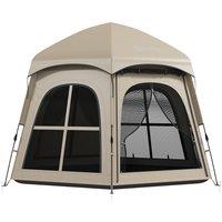 Outsunny Pop Up Tent 3000mm Waterproof Instant Camping Tent 3-4 Person with 2 Doors 4 Windows Khaki