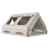 Outsunny Inflatable Camping Tent, 4 Season Hot Tent 10000mm Waterproof with Chimney Opening, Sky Light and Air Pump, Khaki