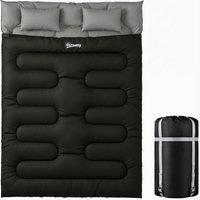 Outsunny Double Sleeping Bag with 2 Pillows, 220 x 160 cm Extra-Large Sleeping Bag for Adults, Black
