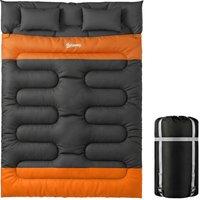 Outsunny Double Sleeping Bag with 2 Pillows, 220 x 160 cm Extra-Large Sleeping Bag for Adults, Grey and Orange