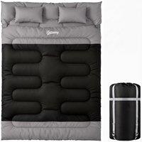 Outsunny Double Sleeping Bag with 2 Pillows, 220 x 160 cm Extra-Large Sleeping Bag for Adults, Black and Grey