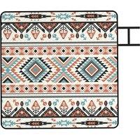 Outsunny Picnic Blanket, 200x200CM Large Beach Blanket Outdoor Picnic Mat with Integrated Strap for Camping, Mix-Colour