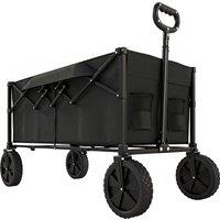 Outsunny 95L Foldable Festival Trolley on Wheels, Collapsible Wagon Cart with Adjustable Handle and 2 Cup Holders, Black