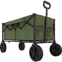 Outsunny 95L Foldable Festival Trolley on Wheels, Collapsible Wagon Cart with Adjustable Handle and 2 Cup Holders, Dark Green