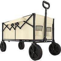 Outsunny 95L Foldable Festival Trolley on Wheels, Collapsible Wagon Cart with Adjustable Handle and 2 Cup Holders, Khaki