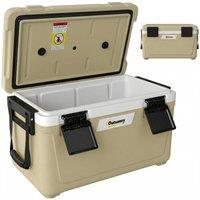 Outsunny 42.6L Insulated Cool Box, Lightweight Portable Ice Cooler with Handle, Lid and Drain Valve, Khaki