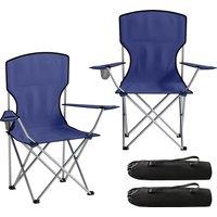 Outsunny Camping Chair Set of 2 Portable Folding Outdoor Camp Chair with Cup Holders and Carry Bag Dark Blue