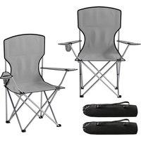 Outsunny Camping Chair Set of 2 Portable Folding Outdoor Camp Chair with Cup Holders and Carry Bag Grey