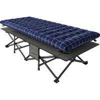 Outsunny Camping Cot with Soft Pad, 80cm Extra Wide Folding Cots with Side Pocket and Carry Bag, Blue