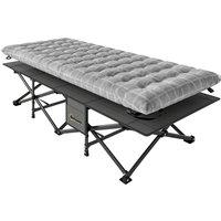 Outsunny Camping Cot with Soft Pad, 80cm Extra Wide Folding Cots with Side Pocket and Carry Bag, Grey