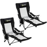 Outsunny Camping Chair Reclining Portable Camp Chair with Detachable Footrest Cup Holder Black