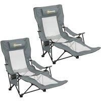 Outsunny Camping Chair Reclining Portable Camp Chair with Detachable Footrest Cup Holder Grey