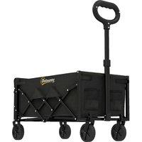 Outsunny 80L Foldable Festival Trolley on Wheels, Collapsible Wagon Cart with Drop-Down Tailgate, Adjustable Handle, Black