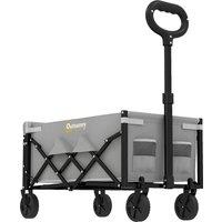 Outsunny 80L Foldable Festival Trolley on Wheels, Collapsible Wagon Cart with Drop-Down Tailgate, Adjustable Handle, Grey