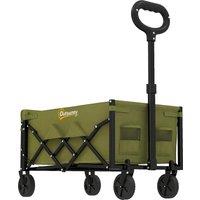 Outsunny 80L Foldable Festival Trolley on Wheels, Collapsible Wagon Cart with Drop-Down Tailgate, Adjustable Handle, Green
