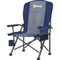 Outsunny Padded Camping Chair Adults Heavy Duty Folding Chair Side Pocket Cup Holder Carry Bag Outdoor Dark Blue