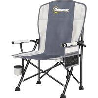 Outsunny Padded Camping Chair Adults Heavy Duty Folding Chair Side Pocket Cup Holder Carry Bag Outdoor Light Grey