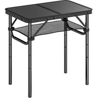 Outsunny 2ft Folding Camping Table, Picnic Table with Mesh Storage Layer, 4 Adjustable Heights and Carrying Handle, Black