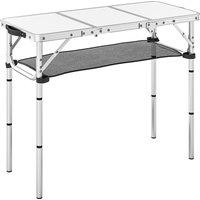 Outsunny 3ft Folding Camping Table, Picnic Table with Mesh Storage Layer, Carrying Bag and Metal Frame, Cream White