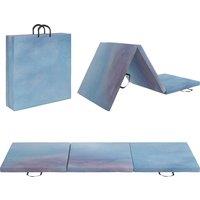 HOMCOM 6FT Foldable Gymnastics Mat, Tri-Fold 2" Thick Crash Mat with Carry Strap Handles for Home Training, Sky Blue