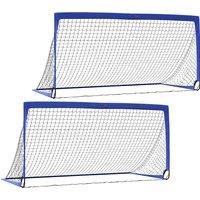 HOMCOM Set of 2 Football Goal Net 6 x 3 ft Foldable Outdoor Sport Training Teens Adults Soccer with Carrying Bag Blue Aosom UK