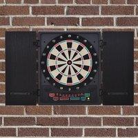 HOMCOM Electronic Dartboard In Case LED Scoreboard w/ 12 Darts 30 Heads Side Storage Cabinet Classic Game Family Fun Game Black White Aosom UK