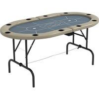 SPORTNOW 10 Player Folding Poker Table, Oval Portable Blackjack Casino Table with Cup Holders and Felt Top, 178 x 89 x 70cm, Brown & Blue Aosom UK