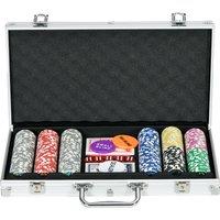 SPORTNOW Poker Chips Set, 300PCS with Mat, Chips, 2 Card Decks, Dealer Button, 5 Dice for Casino Night Aosom UK