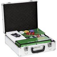 SPORTNOW 500-Piece Poker Chips Set with Card Shuffler, Card Shoe, Case, Casino Texas Holdem Poker Set with Mat, Silver Tone