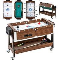 SPORTNOW 3 in 1 Multi Game Table, 3.4ft Reversible Air Hockey Pool Football Games Table with Lockable Wheels, Storage Shelf