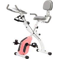 SPORTNOW 4-In-1 Folding Exercise Bike with Resistance Bands, Bluetooth App, 8-Level Magnetic Resistance, LCD Display, Pink