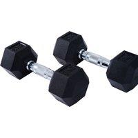 HOMCOM Rubber Dumbbell Sports Hex Weights Sets Home Gym Fitness Hexagonal Dumbbells Kit Weight Lifting Exercise (2 x 5kg) Aosom UK