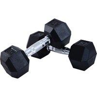 HOMCOM Rubber Hex Dumbbells, Sports Hex Weights Sets, Home Gym Fitness, Hexagonal Dumbbells Kit Weight Lifting Exercise (2 x 8kg) Aosom UK