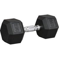 HOMCOM Hex Dumbbell 12.5KG Single Hex Rubber Dumbbell, Great for Every Fitness Fanatic, Helps Build Muscles, Black Aosom UK