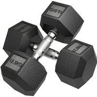 HOMCOM 25KG Rubber Hex Dumbbell Portable Hand Weights Dumbbell Home Gym