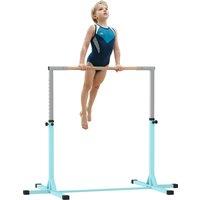 HOMCOM Height Adjustable Gymnastics Horizontal Bar for Kids, Children Junior Kip High Bar Fitness, Light Blue