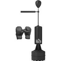 HOMCOM 155-205cm 3-IN-1 Freestanding Boxing Punching Bag Stand, Boxing Speed Trainer with Rotating Flexible Arm, Speed Ball, Fillable Base, Black