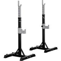 HOMCOM 2 Pairs Adjustable Barbell Squat Rack Portable Stand Weight Lifting Bench Press Home Gym w/ Wheels, Black