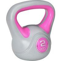 SPORTNOW Kettlebell, 2kg Kettle Bells with Handle for Home Gym Weight Lifting and Strength Training, Pink and Grey