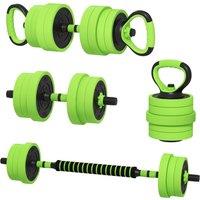 SPORTNOW 40kg Four-In-One Adjustable Weight Dumbbells Set, Barbell, Kettlebell, Push Up Stand - Green Aosom UK
